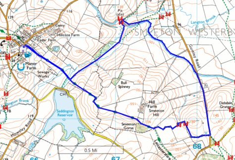 Route of a loop around Smeeton Gorse