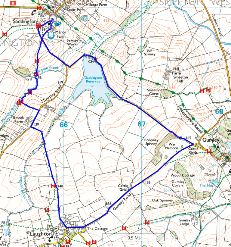 Saddington to Laughton walk route