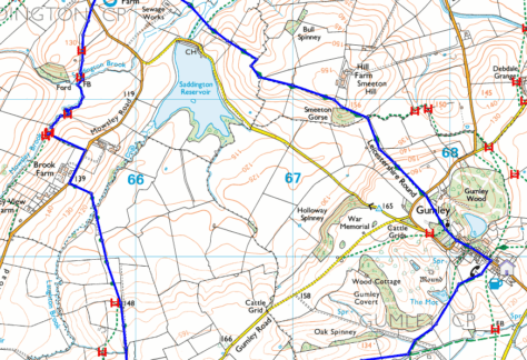 Walking route from Saddington to Laughton and Gumley