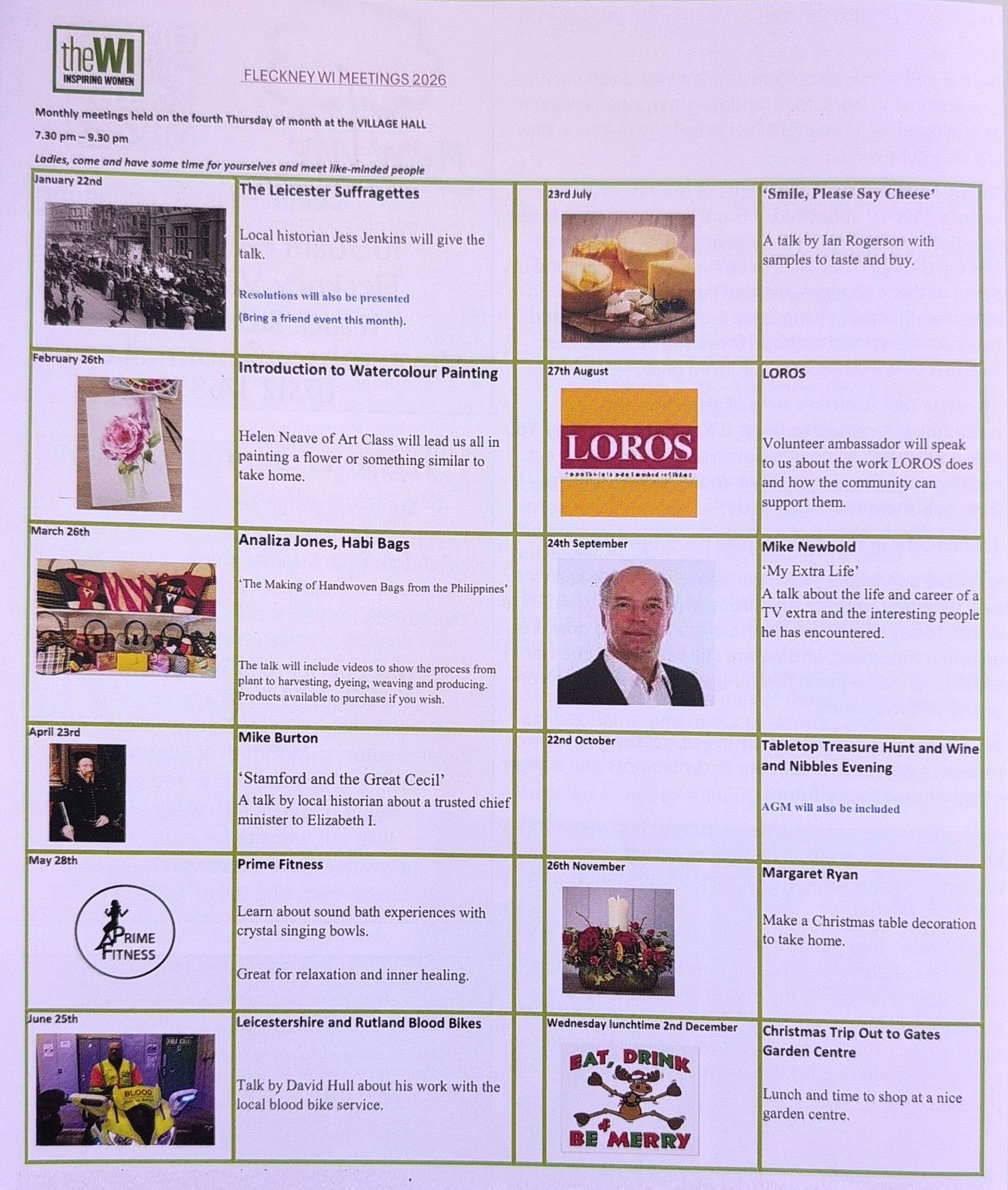 Fleckney WI meetngs 2026